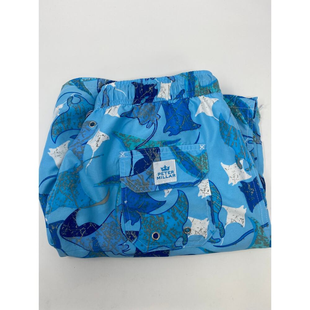 Peter Millar Blue Swim Trunks with Fish Print